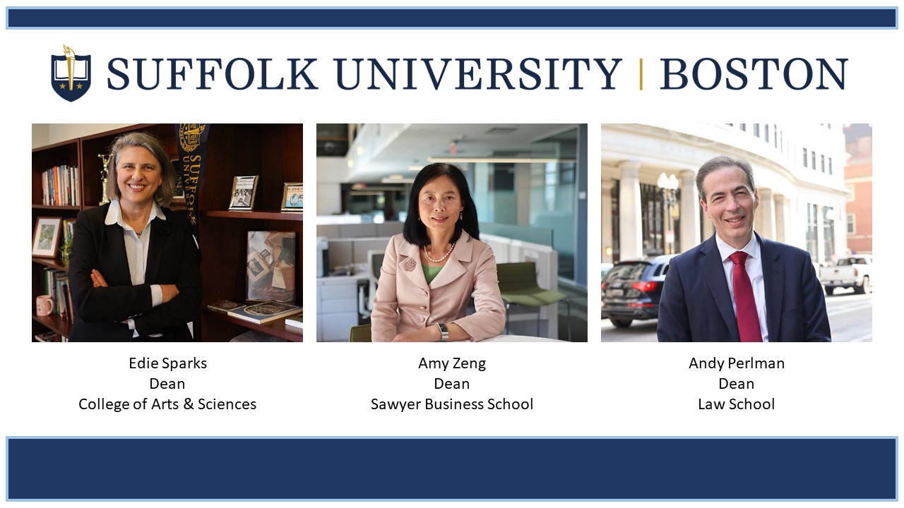 photos of the three academic deans at Suffolk 